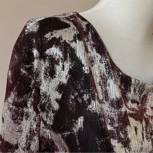 SAMUEL DONG LONG MAXI DRESS GOWN SILVER BURGUNDY REGENCY GLAM WEDDING FORMAL NWT - Picture 4 of 11